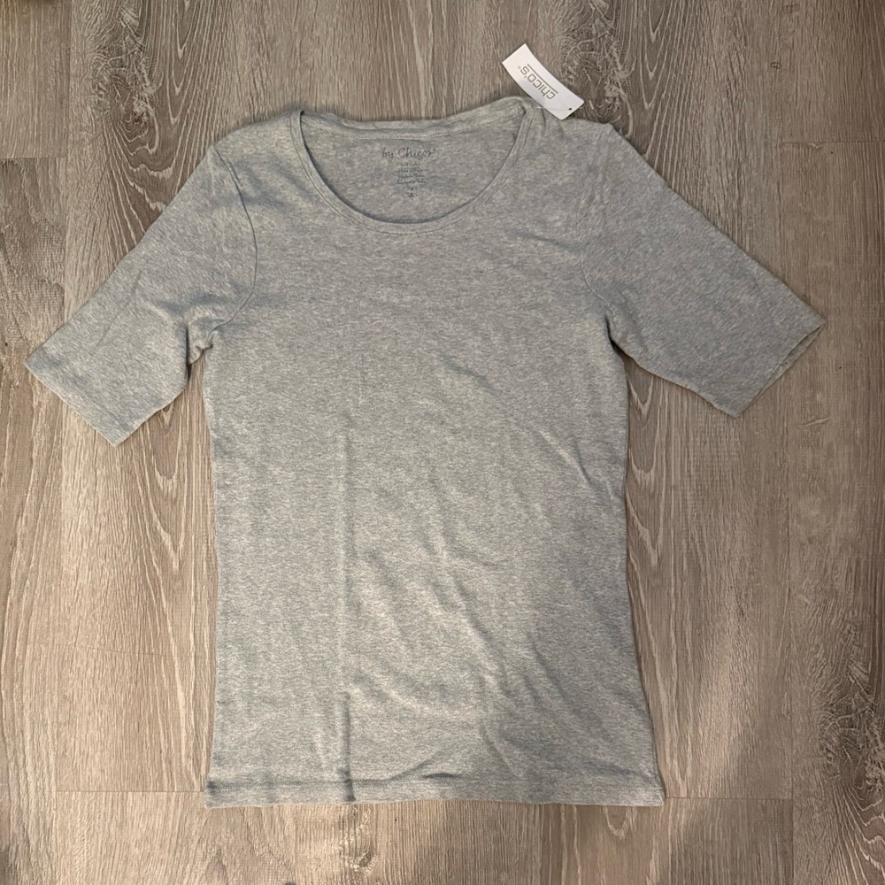 Chicos Bella Short Sleeve Basic Knit - Light Heather Grey